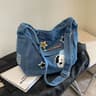 Korean Cartoon Embroidered Washed Denim Student Crossbody Tote Bag