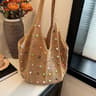 Colored Pearl Knit Beach Handbag and Casual Woven Shoulder Tote