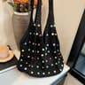 Colored Pearl Knit Beach Handbag and Casual Woven Shoulder Tote