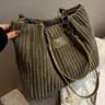 Chic Corduroy Tote Bag for Women, Spacious Everyday Shoulder Handbag with Chain Accent