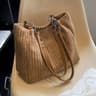 Chic Corduroy Tote Bag for Women, Spacious Everyday Shoulder Handbag with Chain Accent