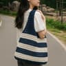 Aesthetic Contrast Stripe Knit Tote Bag 9