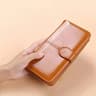 Vintage Oil Wax PU Leather Clutch Wallet Large Capacity Womens Phone Purse With Wristband 4