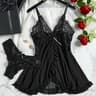 Lace Nightgown Set Sheer V Neck Sleepwear Bra Panty Lingerie Set 0