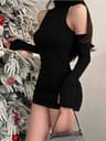 Elegant Bodycon Dress For Women High Neck Pleated Midi Cocktail Dress 5