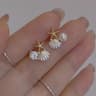 Ocean Style Starfish Earrings with Blue Shell, Pearl & Zircon Stud Design