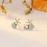 Ocean Style Starfish Earrings with Blue Shell, Pearl & Zircon Stud Design