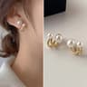 Tulip Stud Earrings with Pearl & Zircon Floral Design for Women