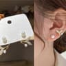 Tulip Stud Earrings with Pearl & Zircon Floral Design for Women