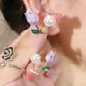 Tulip Stud Earrings with Pearl & Zircon Floral Design for Women