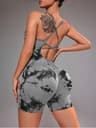 Seamless Yoga Bodysuit for Women Tie Dye Workout with Strappy Open Back