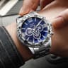 Luxury Gold Men's Watch with Blue Dial, Stainless Steel Band & Quartz Watch Movement