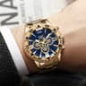 Luxury Gold Men's Watch with Blue Dial, Stainless Steel Band & Quartz Watch Movement