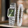 Luxury Women's Quartz Watch Set with Rhinestone Bracelet & Rectangle Roman Dial Dress Watch