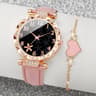 Luxury Rhinestone Women's Quartz Watch & Bracelet Set with Leather Band Gift for Her