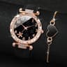 Luxury Rhinestone Women's Quartz Watch & Bracelet Set with Leather Band Gift for Her