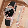 Luxury Rhinestone Women's Quartz Watch & Bracelet Set with Leather Band Gift for Her