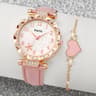 Luxury Rhinestone Women's Quartz Watch & Bracelet Set with Leather Band Gift for Her