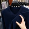 Mens V Neck Knit Sweater Relaxed Fit Solid Color Casual Pullover 10
