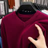 Mens V Neck Knit Sweater Relaxed Fit Solid Color Casual Pullover 12