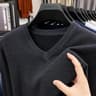 Mens V Neck Knit Sweater Relaxed Fit Solid Color Casual Pullover 15