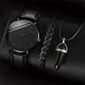 3 Piece Mens Quartz Watch Leather Band Bracelet Necklace Gift Set 6