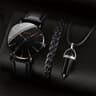 3 Piece Mens Quartz Watch Leather Band Bracelet Necklace Gift Set 10