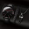 3 Piece Mens Quartz Watch Leather Band Bracelet Necklace Gift Set 7