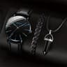 3 Piece Mens Quartz Watch Leather Band Bracelet Necklace Gift Set 9
