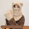 Teddy Bear Winter Hat Scarf Gloves Set Plush Hooded Neck Warmer For Women 6