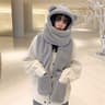Teddy Bear Winter Hat Scarf Gloves Set Plush Hooded Neck Warmer For Women 7