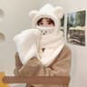 Teddy Bear Winter Hat Scarf Gloves Set Plush Hooded Neck Warmer For Women 9