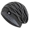 Fur Lined Slouchy Beanie Warm Unisex Winter Knit Hat with Star Detail