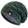 Fur Lined Slouchy Beanie Warm Unisex Winter Knit Hat with Star Detail