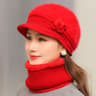 Women Winter Hat And Scarf Set Fur Lined Knitted Flower Cap 11