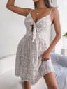 Womens Floral Print Chiffon ALine Dress With Ruffles And Spaghetti Straps 7