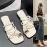 Women's Cross Strap Slide Sandals with Low Square Heels and Slip-On Design