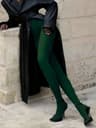 Women's Dark Green Velvet Tights High Waist Seamless Opaque Pantyhose