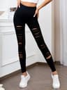 Women's High-Waisted Ripped Leggings with Stretchy Ankle-Length Fit