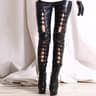 Women's Faux Leather Lace-Up Leggings Gothic Punk Rock Low-Waist Pants