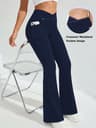 Women's High Waisted Flare Leggings with Crossover Waist and Side Pockets