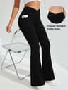 Women's High Waisted Flare Leggings with Crossover Waist and Side Pockets