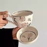 Vintage Ceramic Breakfast Cup Set with Lid & Saucer Large Capacity Retro Coffee Mug