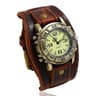 Men Leather Cuff Watch Retro Punk Style Quartz Bracelet Watch 6