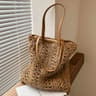 Boho Straw Beach Tote Bag Large Capacity Woven Shoulder Shopper for Women Vacation Style