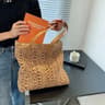 Boho Straw Beach Tote Bag Large Capacity Woven Shoulder Shopper for Women Vacation Style