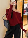 Long Sleeve Knitted Pullover, Thick Off Shoulder Sweater, Loose Casual Autumn Outwear for Women