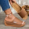 Women Wedge Slippers Open Toe Breathable Summer Sandals Comfortable Buckle Slides