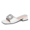 Luxury Rhinestone Square Toe Sandals for Women Comfortable Summer Heels