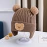Children Winter Wool Hat with Bear Ears, Thickened Warm Knitted Korean Baby Hat